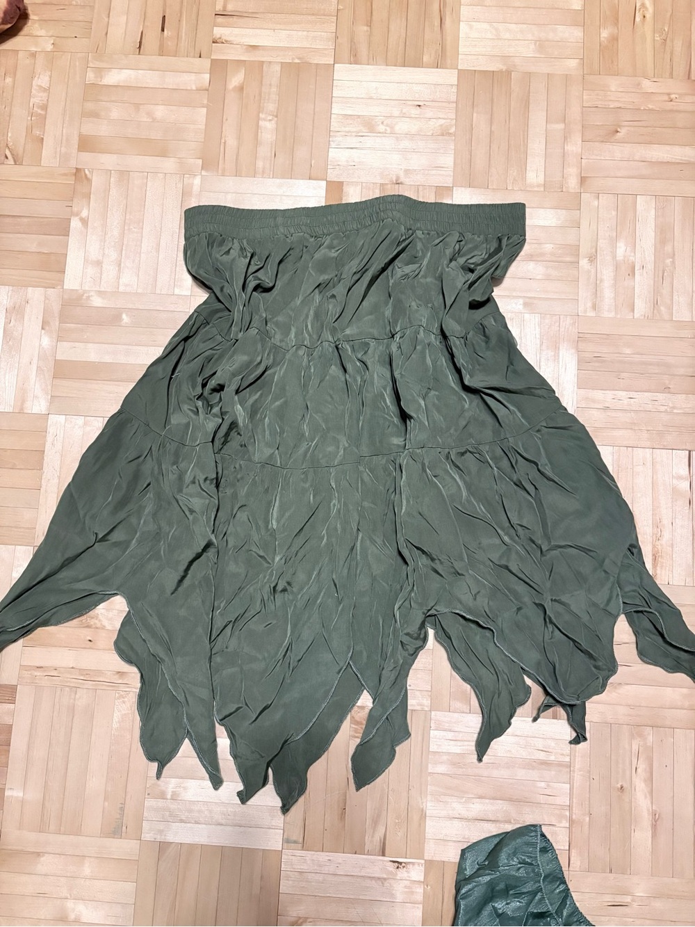 Olive Green Strapless Handkerchief Hem Skirt